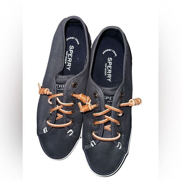 Sperry Top Sider Navy Blue Canvas Slip On Boat Shoe Loafer. Size 6.5 M - Picture 1 of 9